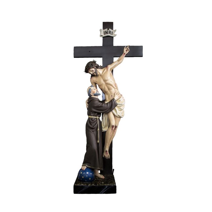 彩绘木雕-亚西西的圣方济各-拥抱基督款（St. Francis of Assisi Embracing Christ）-多尺寸
