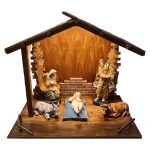 彩绘木雕-完整圣诞马槽组-3件+2只动物+小屋（Complete Nativity Scene - 3 pieces + 2 animals + Cabin）-多尺寸