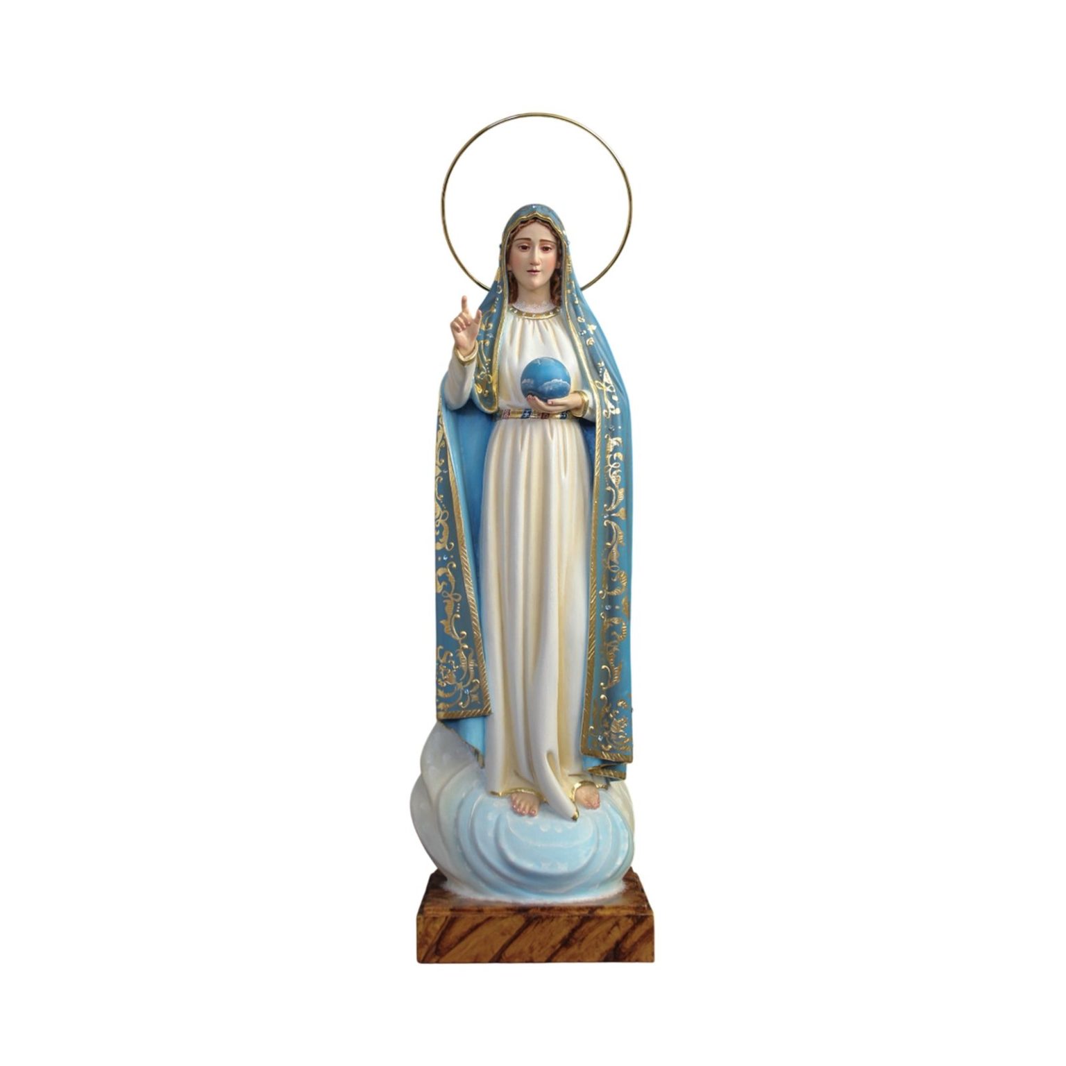 彩绘木雕-手托地球的法蒂玛圣母（Our Lady of Fatima with the world）-多尺寸