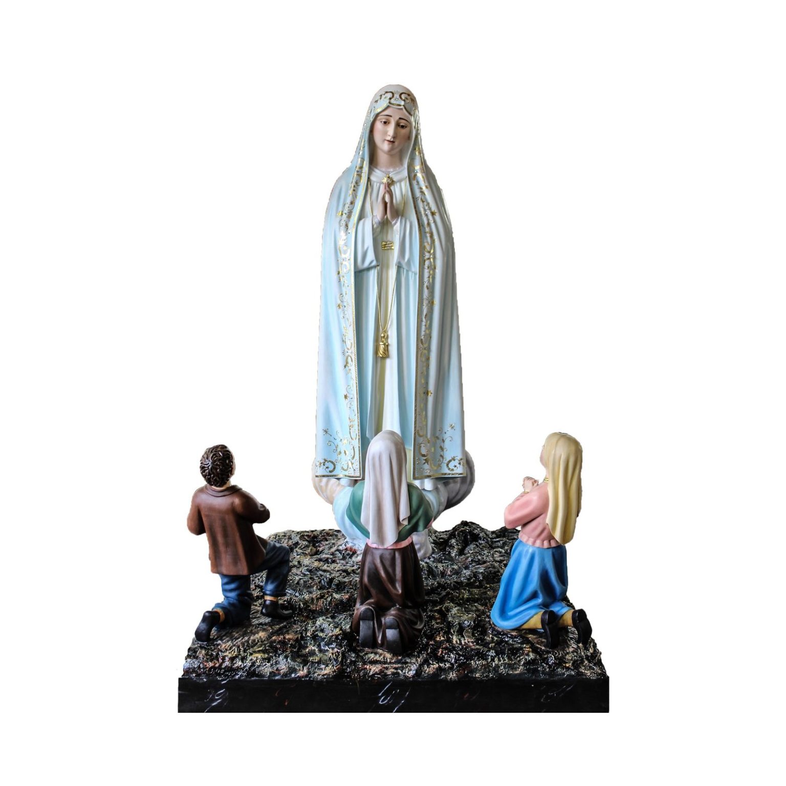 彩绘木雕-法蒂玛圣母与小牧童（Our Lady of Fatima Little Shepherds）-多尺寸