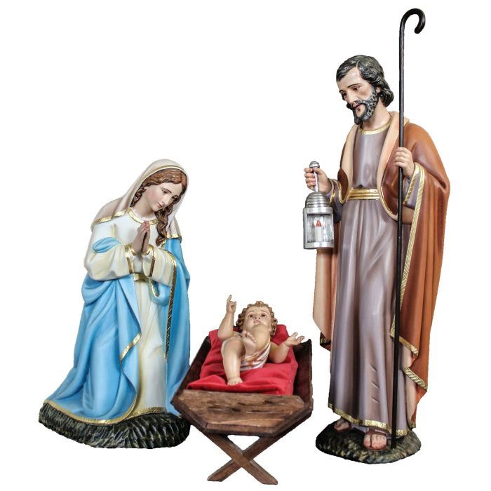 彩绘木雕-三件套圣诞马槽组（Nativity scene 3 pieces）-多尺寸