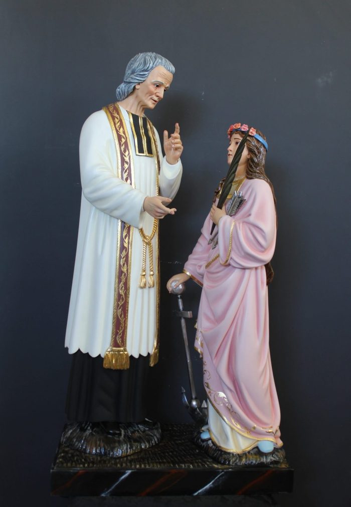 彩绘木雕-圣若望·玛利亚·维雅纳与圣斐洛美娜（St. John Mary Vianney with St. Philomena）-多尺寸 - 图片 3