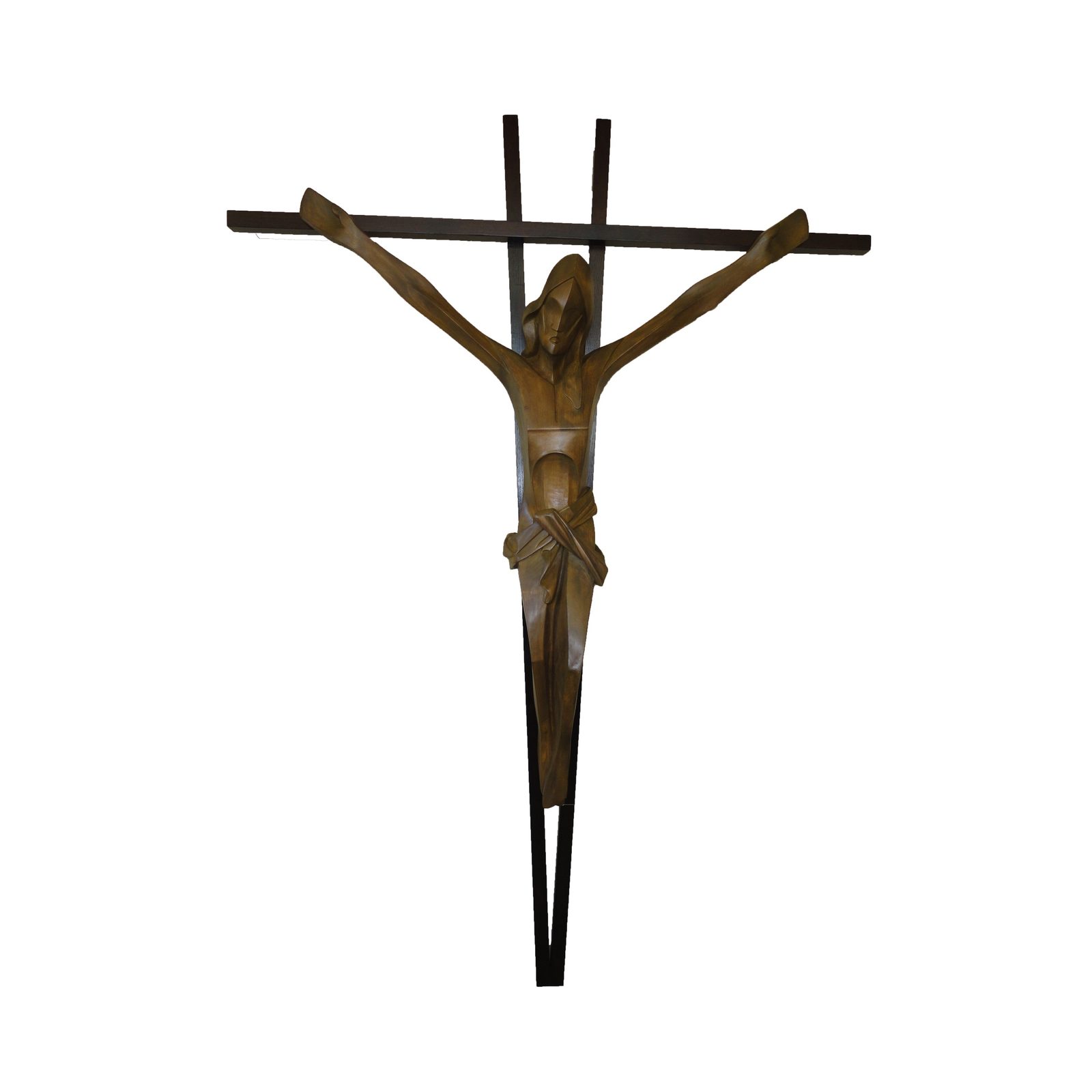 IC02STP571 彩绘木雕-造型基督与十字架(Stylized Christ with cross)-多尺寸 - 图片 1