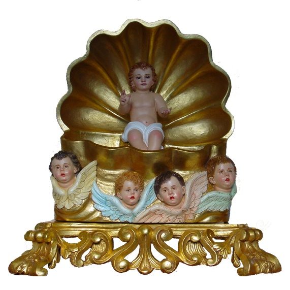 IC02STP681 彩绘木雕-贝壳中的圣婴耶稣(Baby Jesus in a Shell)-多尺寸 - 图片 1