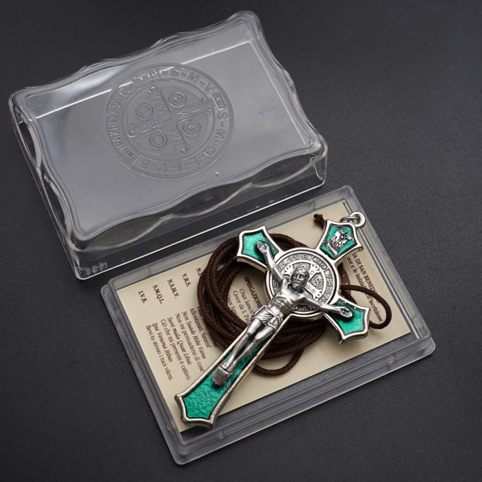 十字架项链-圣本笃-合金-珐琅绿色-带绳卡片-7.4x4.6cm - 图片 6