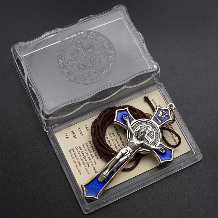 十字架项链-圣本笃-合金-珐琅蓝色-带绳卡片-7.4x4.6cm - 图片 7
