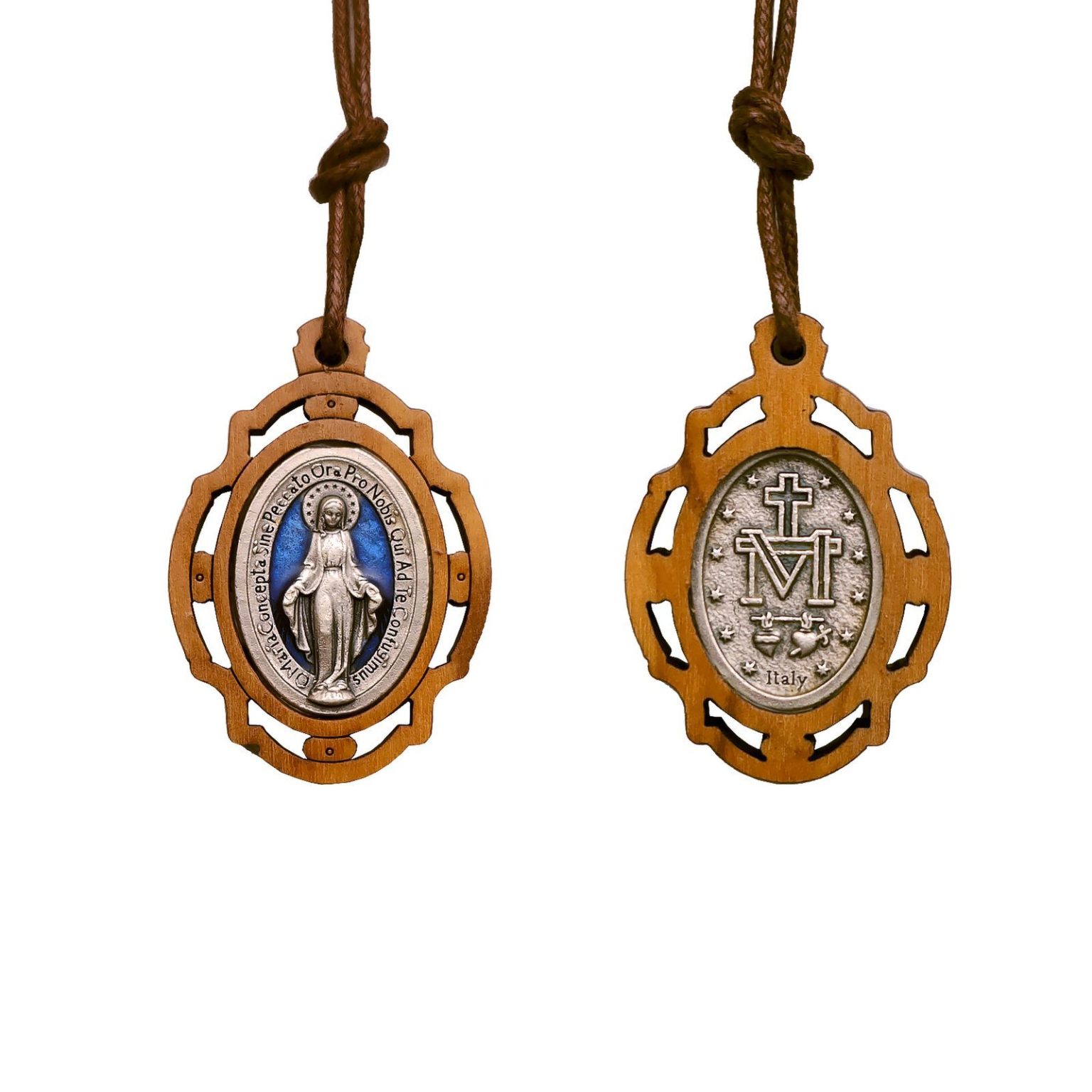 圣牌-橄榄木-镂空-镀银合金-珐琅处理-3.3x2.6cm