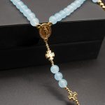 玫瑰念珠-浅蓝水晶玉髓-十字架款-6mm - 图片 3