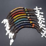 一端念珠-合掌圣母-绳编-陶瓷花釉圆珠-黄色-8mm - 图片 3