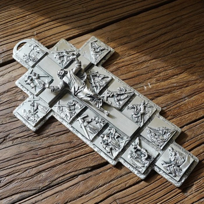 十字架摆件-苦路-锌合金-银色-27.5x15cm - 图片 6