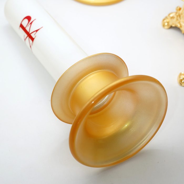 手工白玉酥油灯-PX和平-一体玻璃底座款-高31cm/33cm一对 - 图片 6