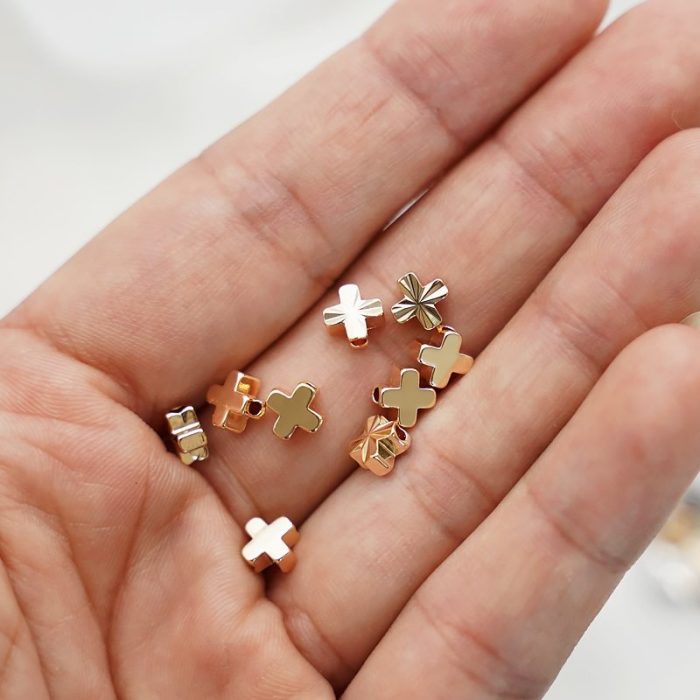 DIY双通-十字架-花纹款-黄铜金色-6mm - 图片 3