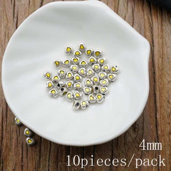 DIY珠子-普通款-小桃心-锌合金-珐琅黄-4mm-10颗/包
