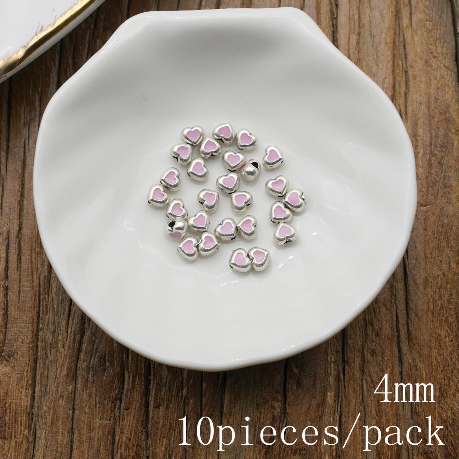 DIY珠子-普通款-小桃心-锌合金-珐琅粉-4mm-10颗/包