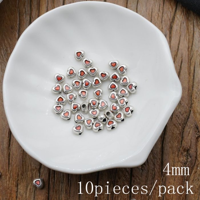 DIY珠子-普通款-小桃心-锌合金-珐琅红-4mm-10颗/包