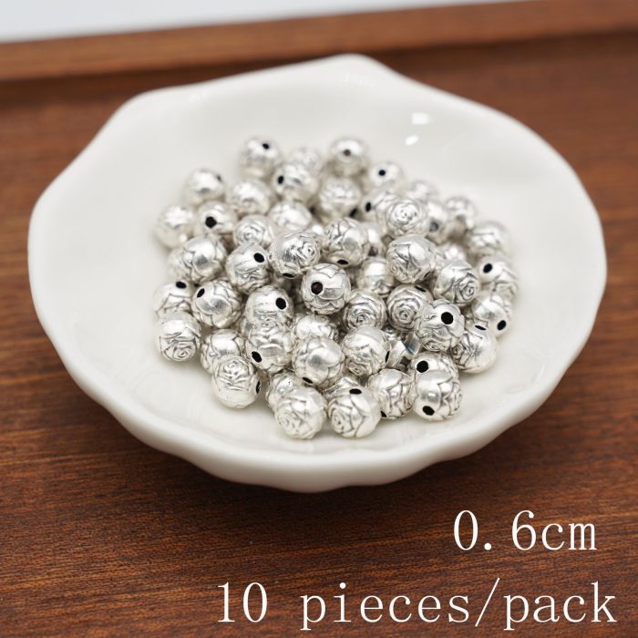 DIY珠子-玫瑰花-锌合金银色-6mm-10颗/包