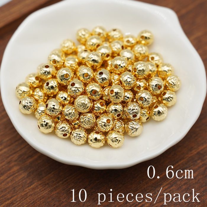 DIY珠子-玫瑰花-锌合金-金色-0.6cm-10颗/包