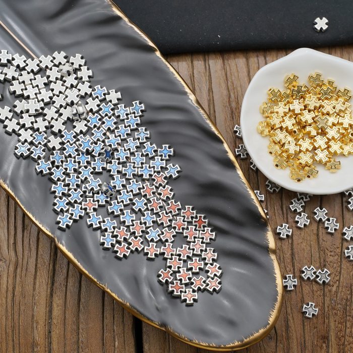 DIY珠子-十字架-锌合金-蓝色-0.8cm-10颗/包 - 图片 2
