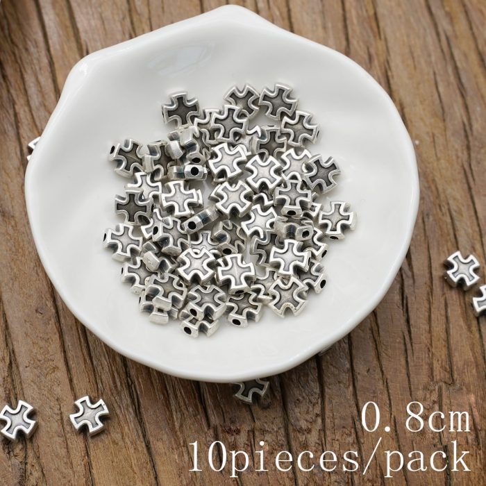 DIY珠子-十字架-锌合金-银色-8mm-10颗/包