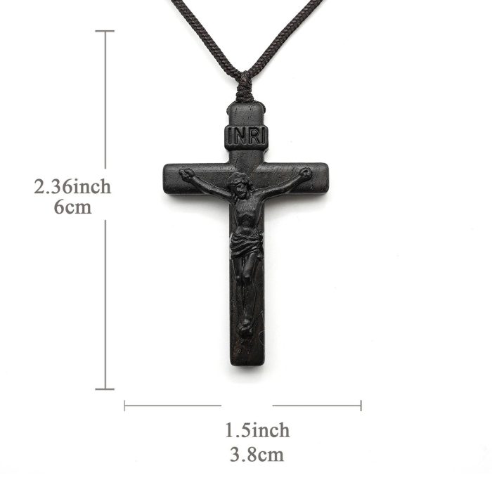 项链十字架-经典圆角款-黑檀木-6cm，绳长约70cm - 图片 2