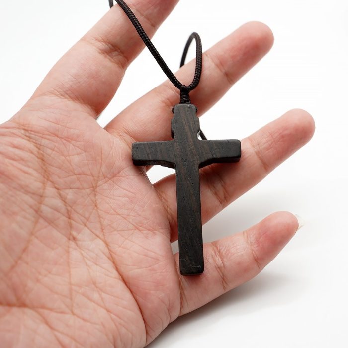 项链十字架-经典圆角款-黑檀木-6cm，绳长约70cm - 图片 4