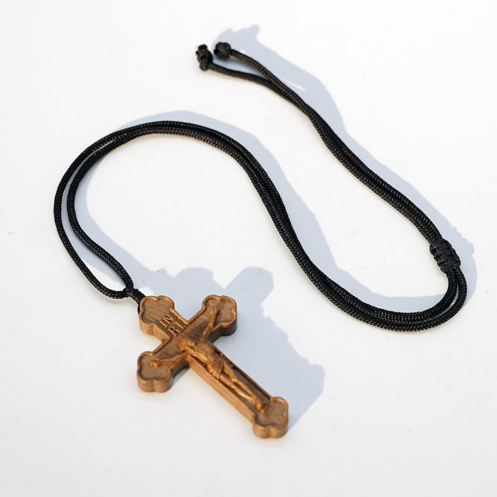 十字架项链-橄榄木-巧克力纹-深色-5.5cm-绳长70cm - 图片 5