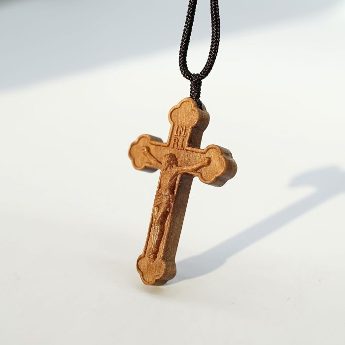 十字架项链-橄榄木-巧克力纹-深色-5.5cm-绳长70cm - 图片 6
