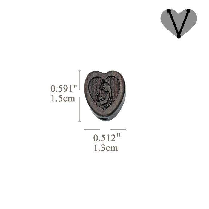 DIY三通-黑檀木-圣母抱耶稣-桃心-1.5cm - 图片 2