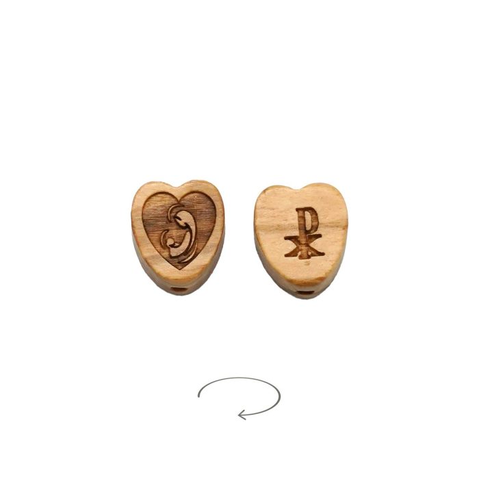 DIY三通-圣母抱耶稣-心形-橄榄木-1.5cm