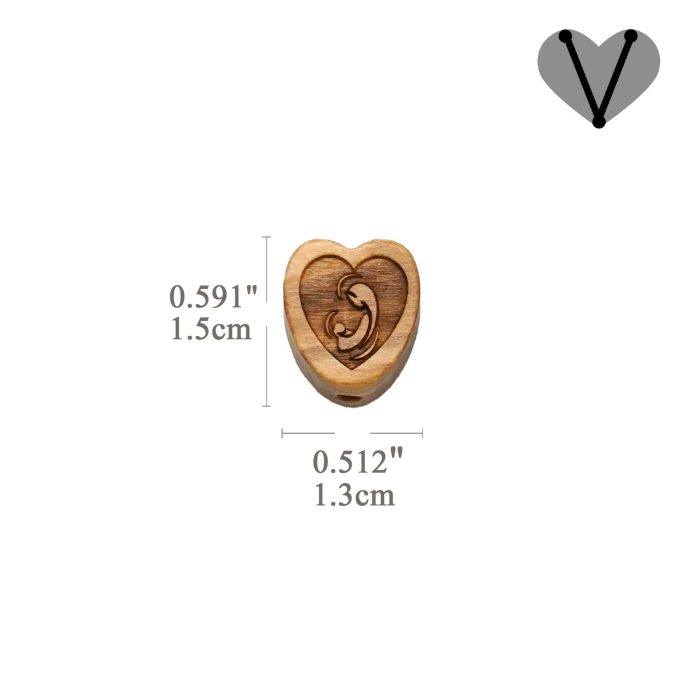 DIY三通-橄榄木-圣母抱耶稣-桃心-1.5cm - 图片 2