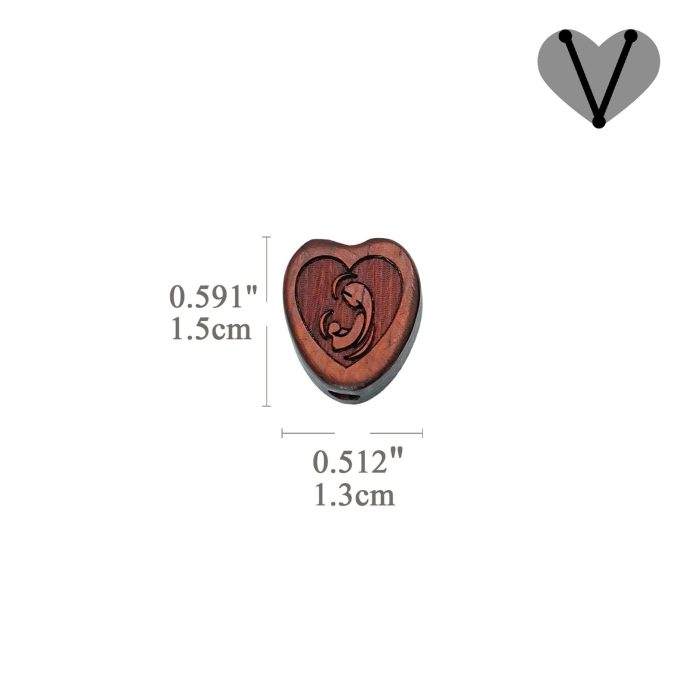 DIY三通-紫檀木-圣母抱耶稣-桃心-1.5cm - 图片 2