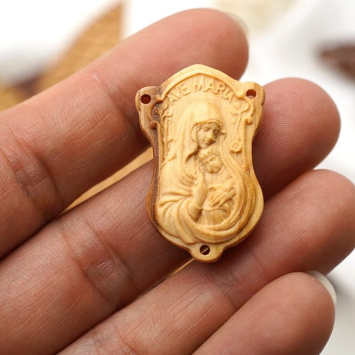 DIY三通-橄榄木-AVE-MARIA圣母抱耶稣-3.0cm - 图片 4