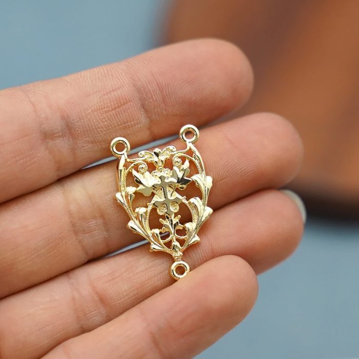 DIY三通-镂空花纹-黄铜镀14K-2.2cm - 图片 4