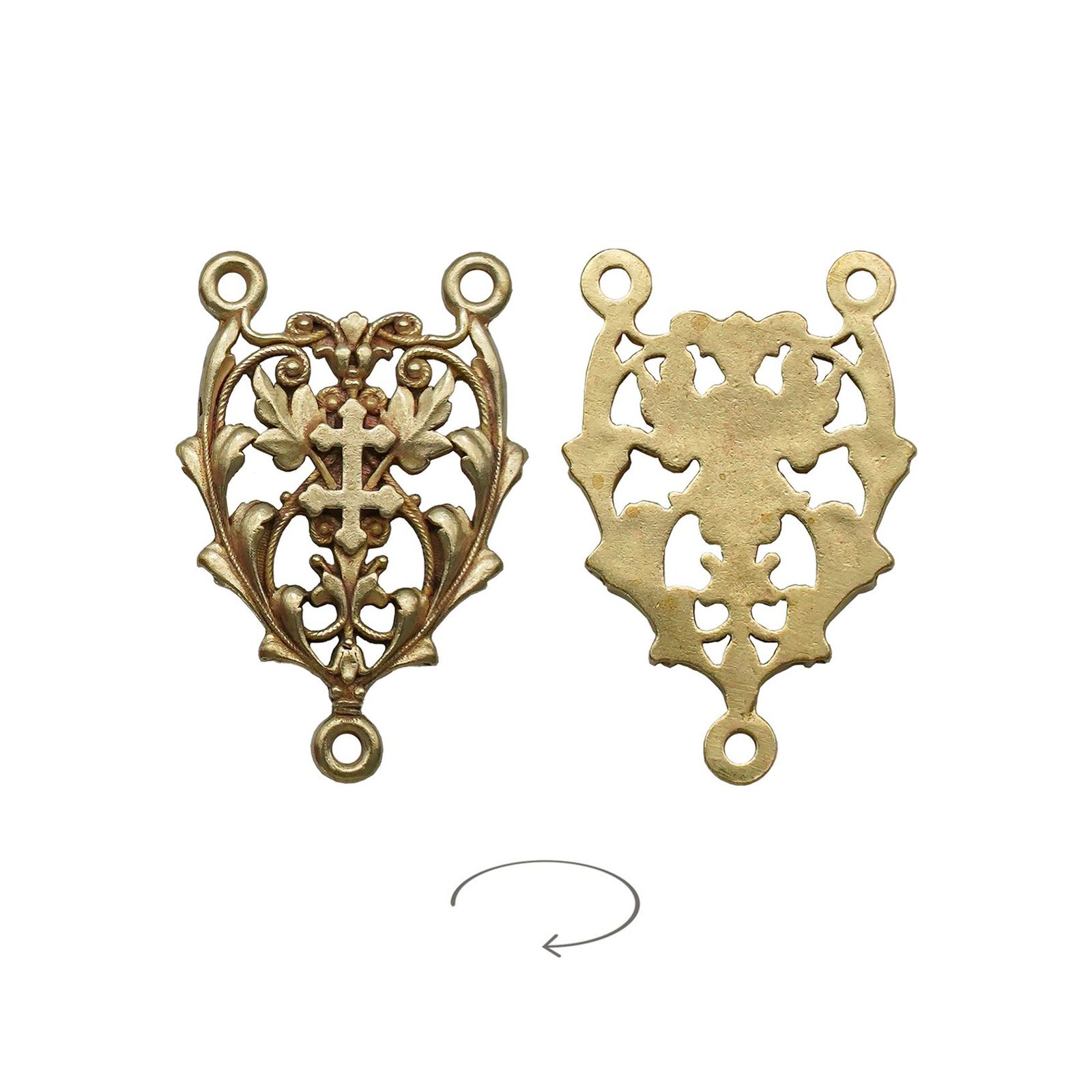 IC03CRC017O DIY三通-镂空花纹-黄铜-2.2cm - 图片 1