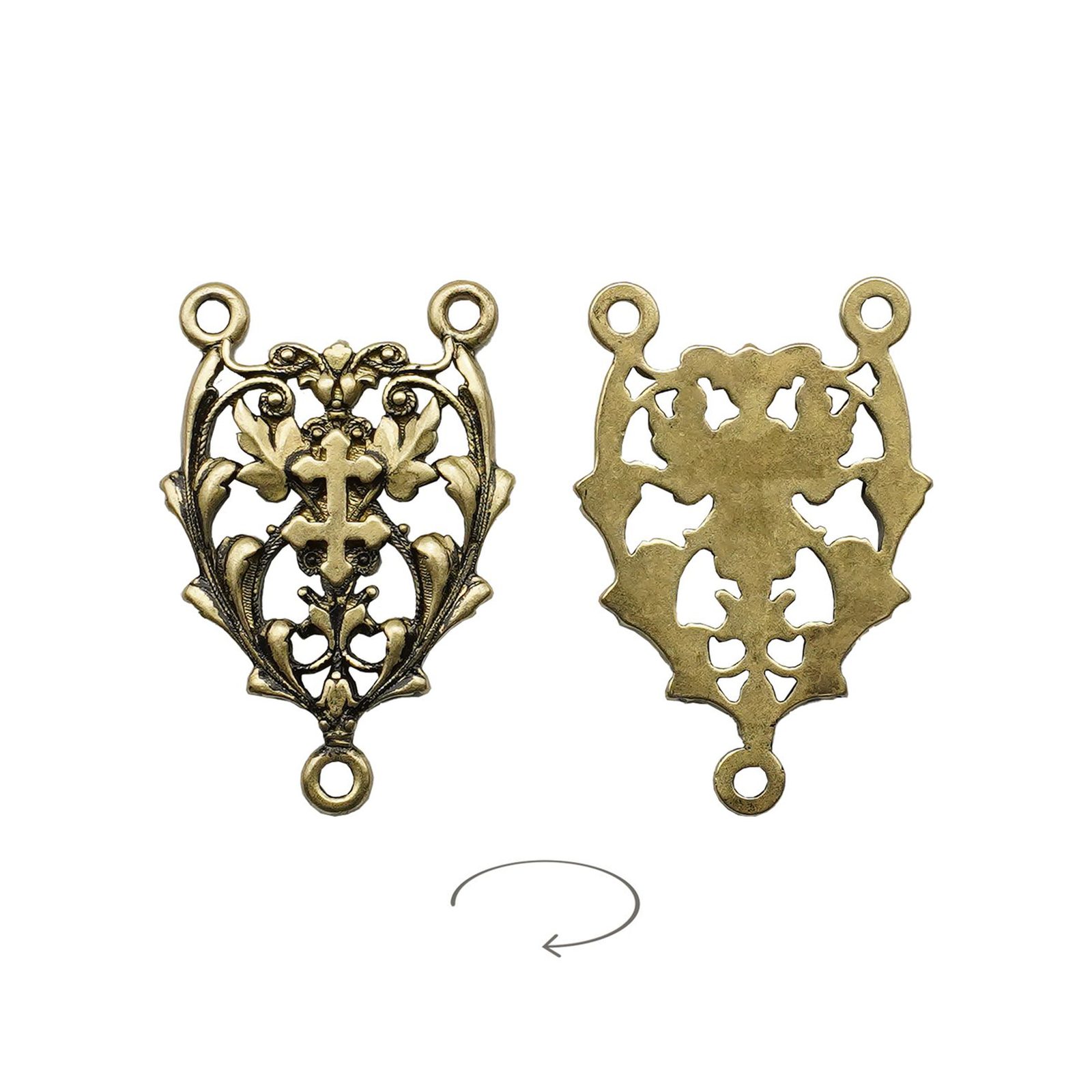 IC03CRC017V DIY三通-镂空花纹-黄铜做旧-2.2cm - 图片 1