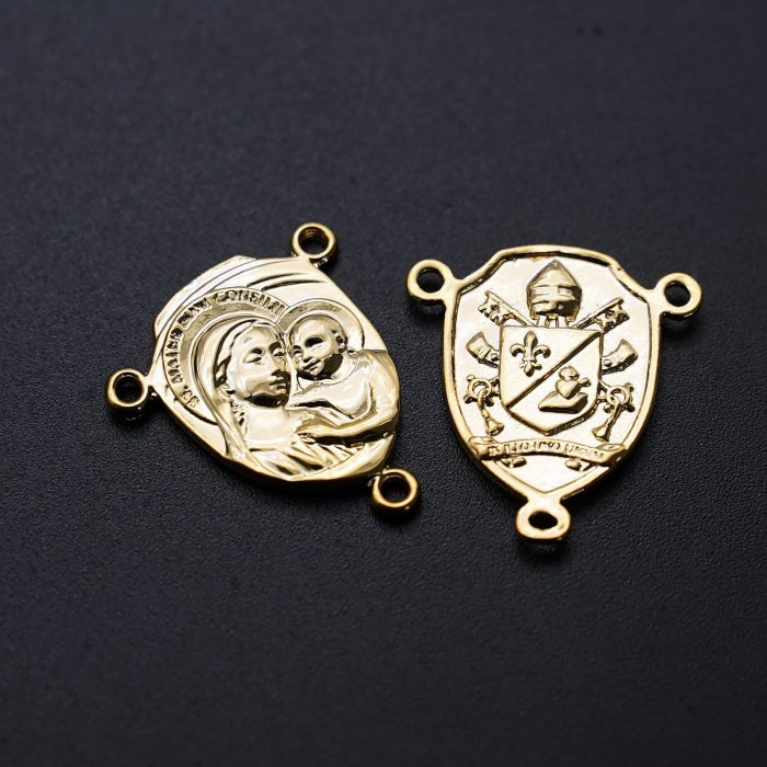 DIY三通-善导圣母-良十四世牧徽-金色/银色-1.87x1.4cm - 图片 3