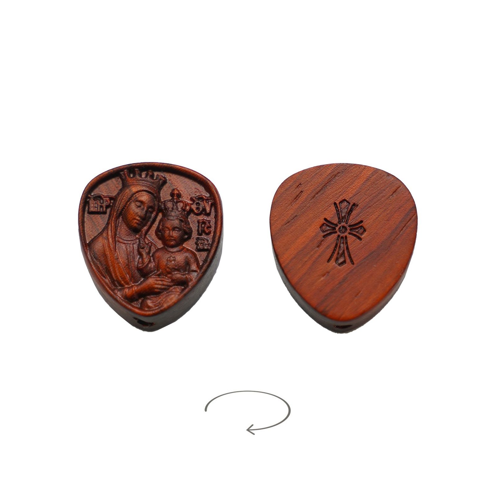 IC03CRC025-ZT DIY三通-圣母抱耶稣-紫檀木-2.0x1.8cm - 图片 1