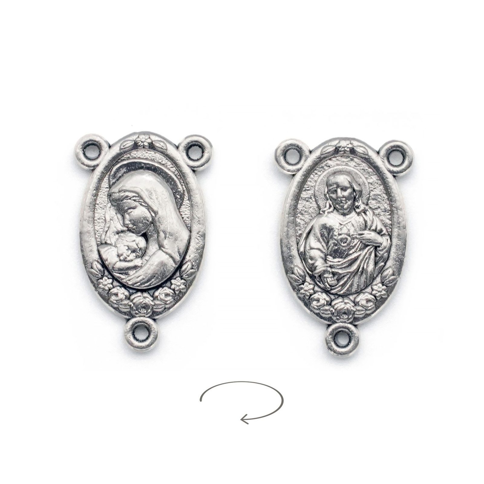 IC03CRC028 DIY三通-带玫瑰花-锌合金-1.2/2.2cm - 图片 1