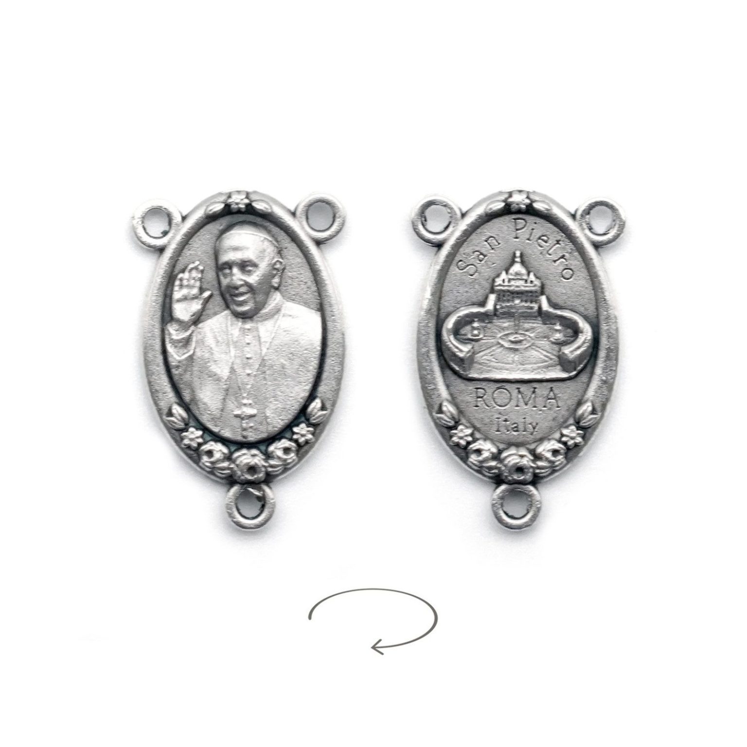 DIY三通-方济各+伯多禄广场-椭圆带玫瑰花-锌合金-2.2cm