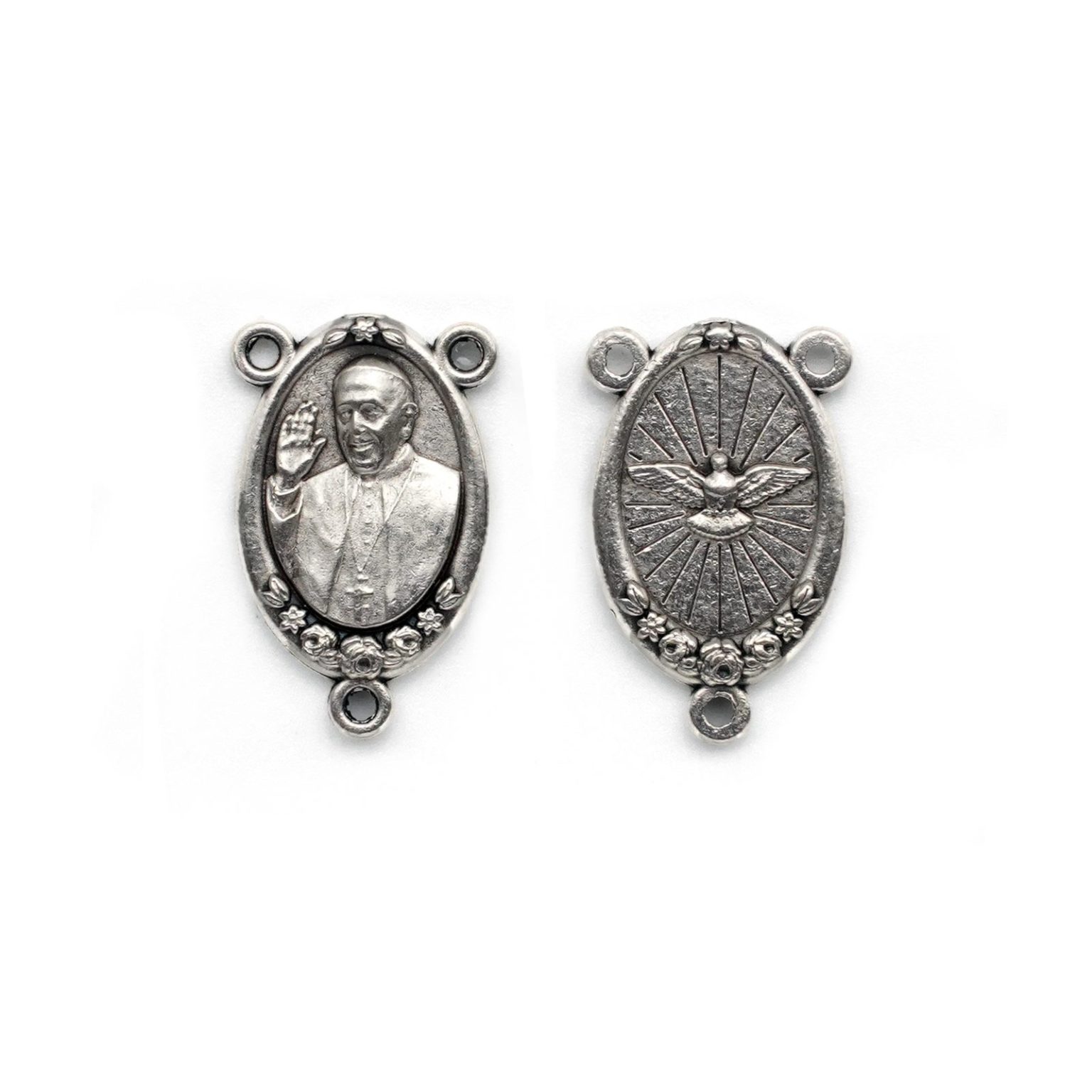 DIY三通-方济各+圣神-椭圆带玫瑰花-锌合金-2.2cm