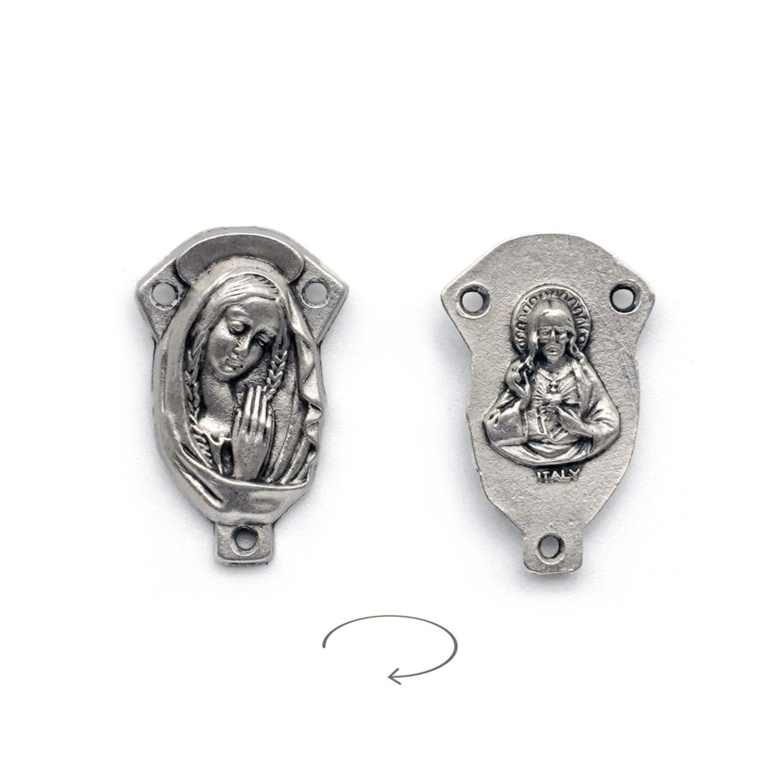 DIY三通-圣母+耶稣圣心-锌合金-2.2cm