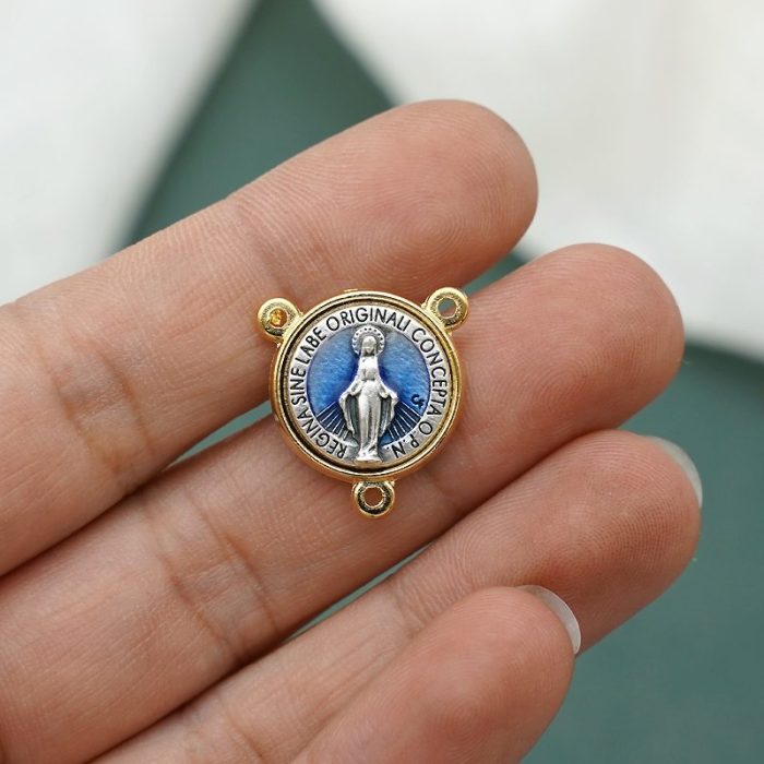 DIY三通-显灵圣母-锌合金-双色珐琅蓝-1.6cm - 图片 3