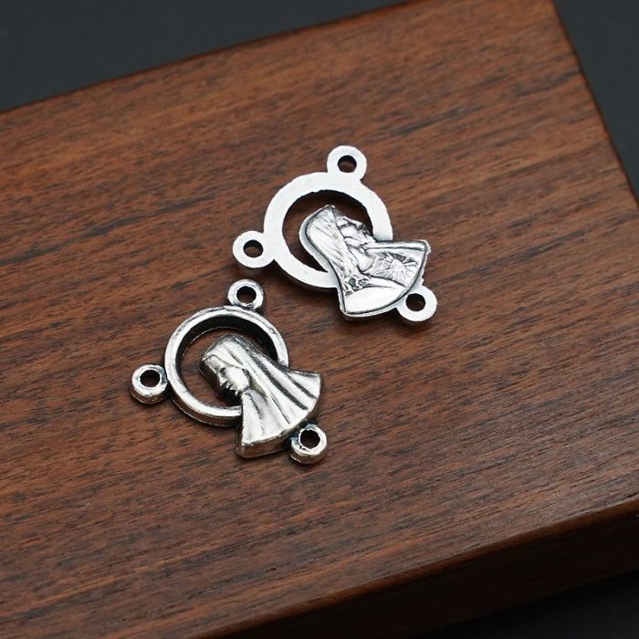 DIY三通-耶稣圣心+圣母-锌合金-1.3x1cm - 图片 4