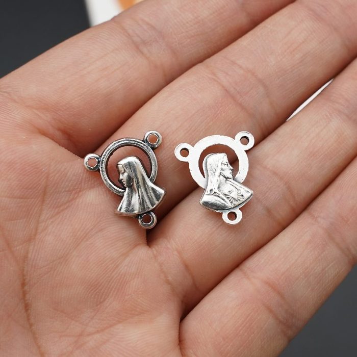 DIY三通-耶稣圣心+圣母-锌合金-1.3x1cm - 图片 5