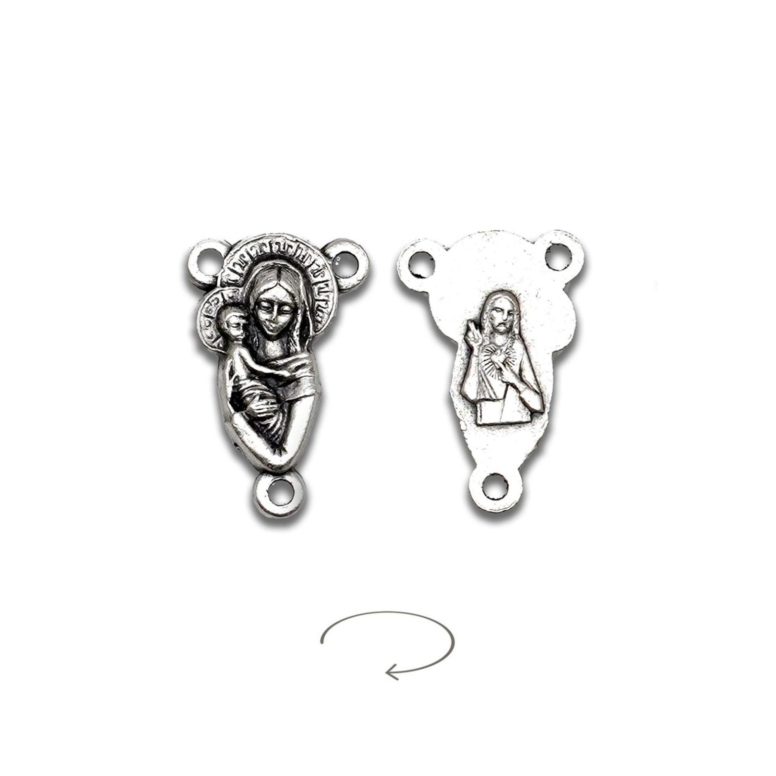 DIY三通-圣母抱耶稣+耶稣圣心-锌合金-1.6/1.8cm