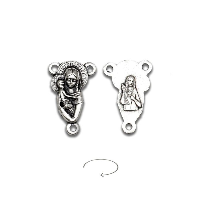 DIY三通-圣母抱耶稣+耶稣圣心-锌合金-1.6/1.8cm
