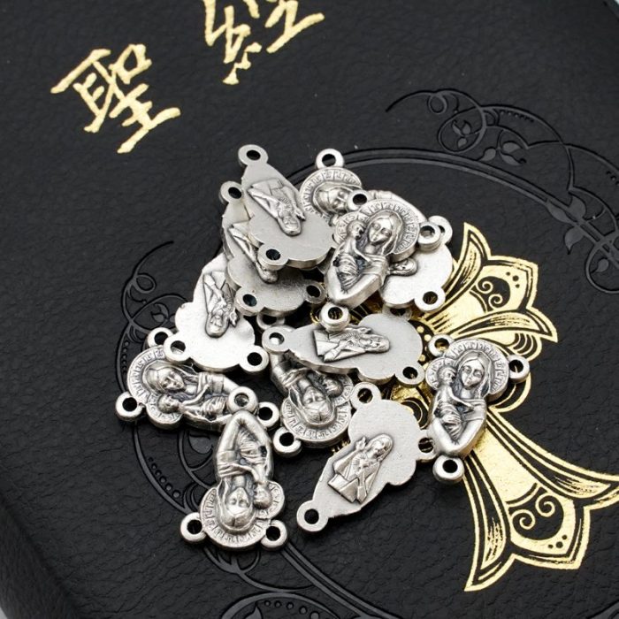 DIY三通-圣母抱耶稣+耶稣圣心-锌合金-1.6/1.8cm - 图片 3
