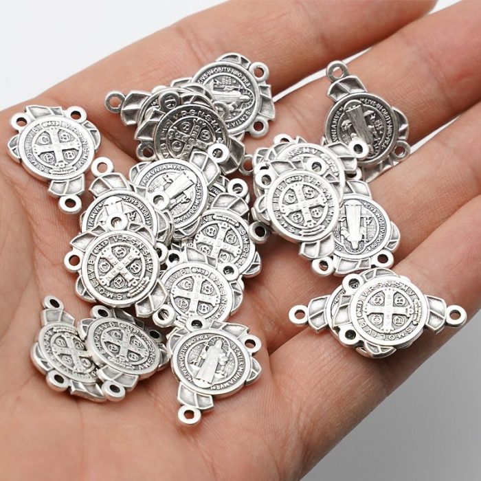 DIY三通-圣本笃-锌合金-银色圣牌-1.4/2.0cm - 图片 5
