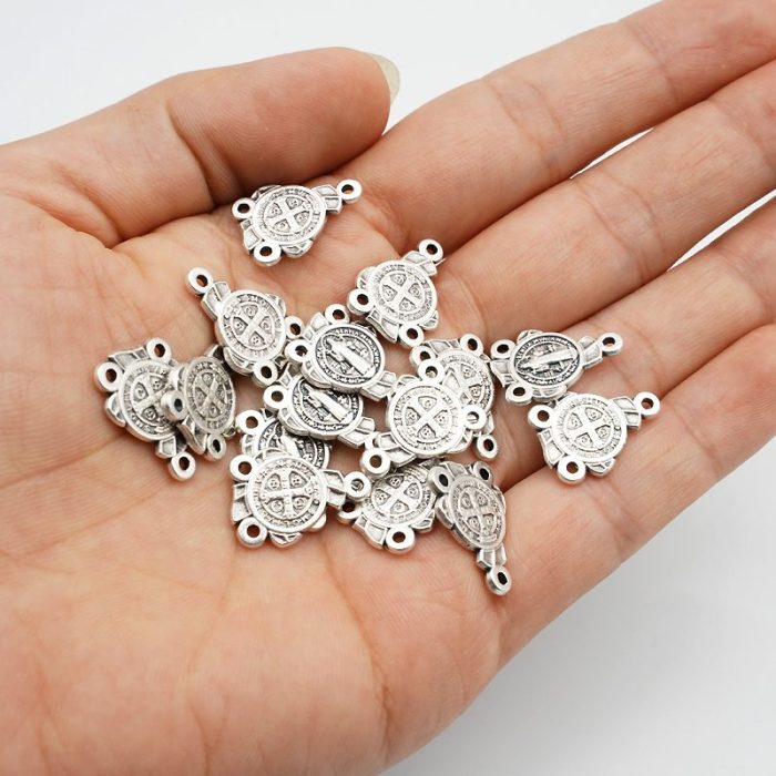 DIY三通-圣本笃-锌合金-银色圣牌-1.4/2.0cm - 图片 6
