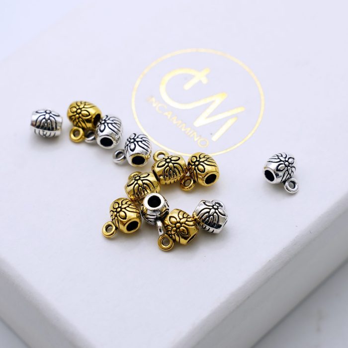 DIY三通鼓珠-带花纹-带圈-0.6x0.5cm-10个/包 - 图片 4